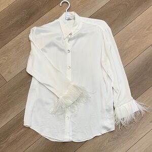 Zara Ivory Blouse with Feather Trim